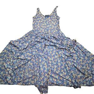 Vintage Positive Attitude Dress Women 7/8 Blue Floral Sleeveless Fit Flare Midi